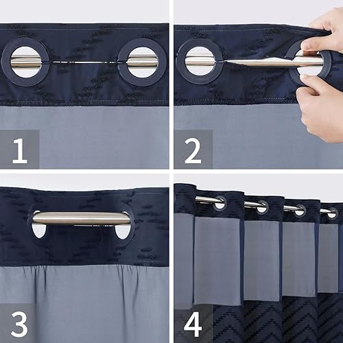 Miniatura 10 de eachope Juego de cortina de ducha sin gancho a rayas cheurón con forro de tela a presión, 71 pulgadas de ancho x 74 pulgadas de alto (72 pulgadas),