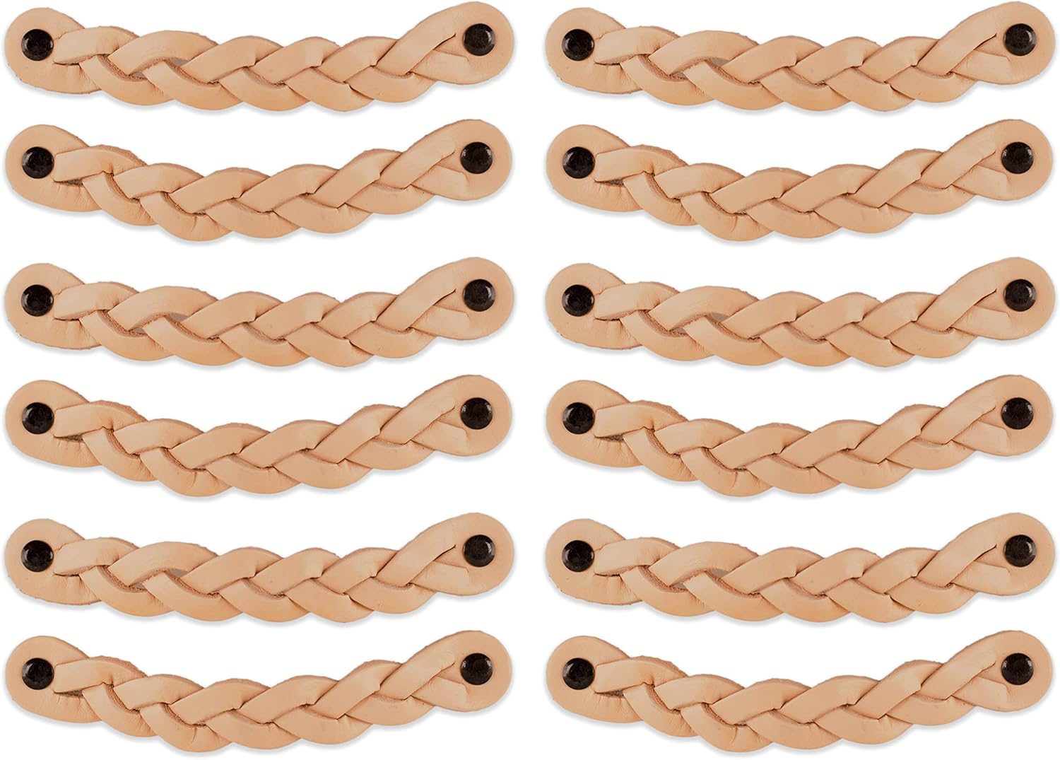 Brute Strength - Leather Drawer Pulls - Braided - Natural - 12 pcs - 6-1/2 x 1 '' - Leather Handle - Cabinet Knobs - Dresser Handles