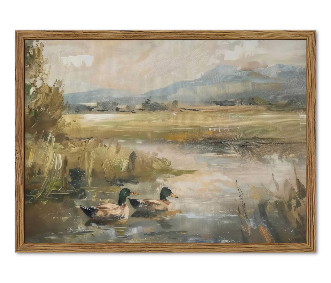 View 1 of ***FACTORY SEALED***Framed Vintage Mallard Duck Wall Art Countryside Wildlife Pond Nature Canvas Prints Rustic Landscape Pictures Wall Decor for Living Room Bedroom Dining Room Offices 16x24 inch