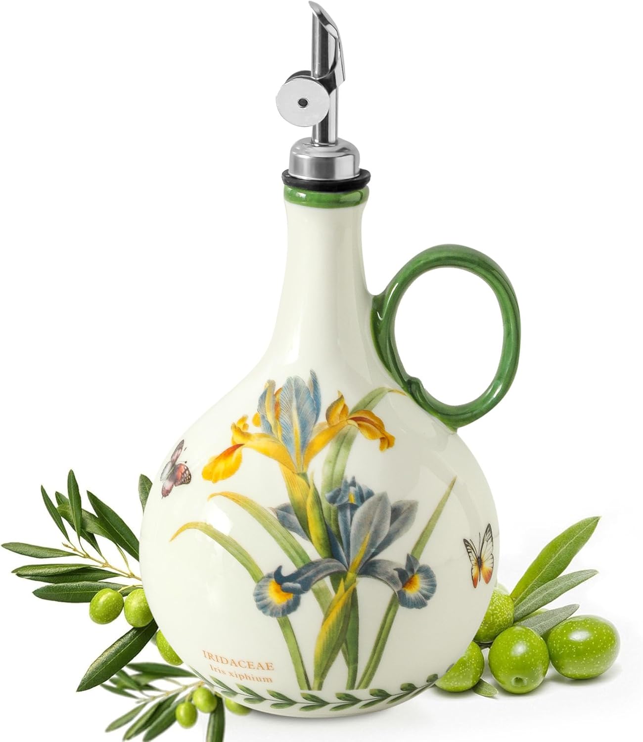 Sunflower 29oz Ceramic Olive Oil Dispenser Bottle for Kitchen,1 Piece Oil Dispenser with Stainless Steel Pourers, Suitable for Storage Vinegar, Soy Sauce, Coffee Syrup, Liquids