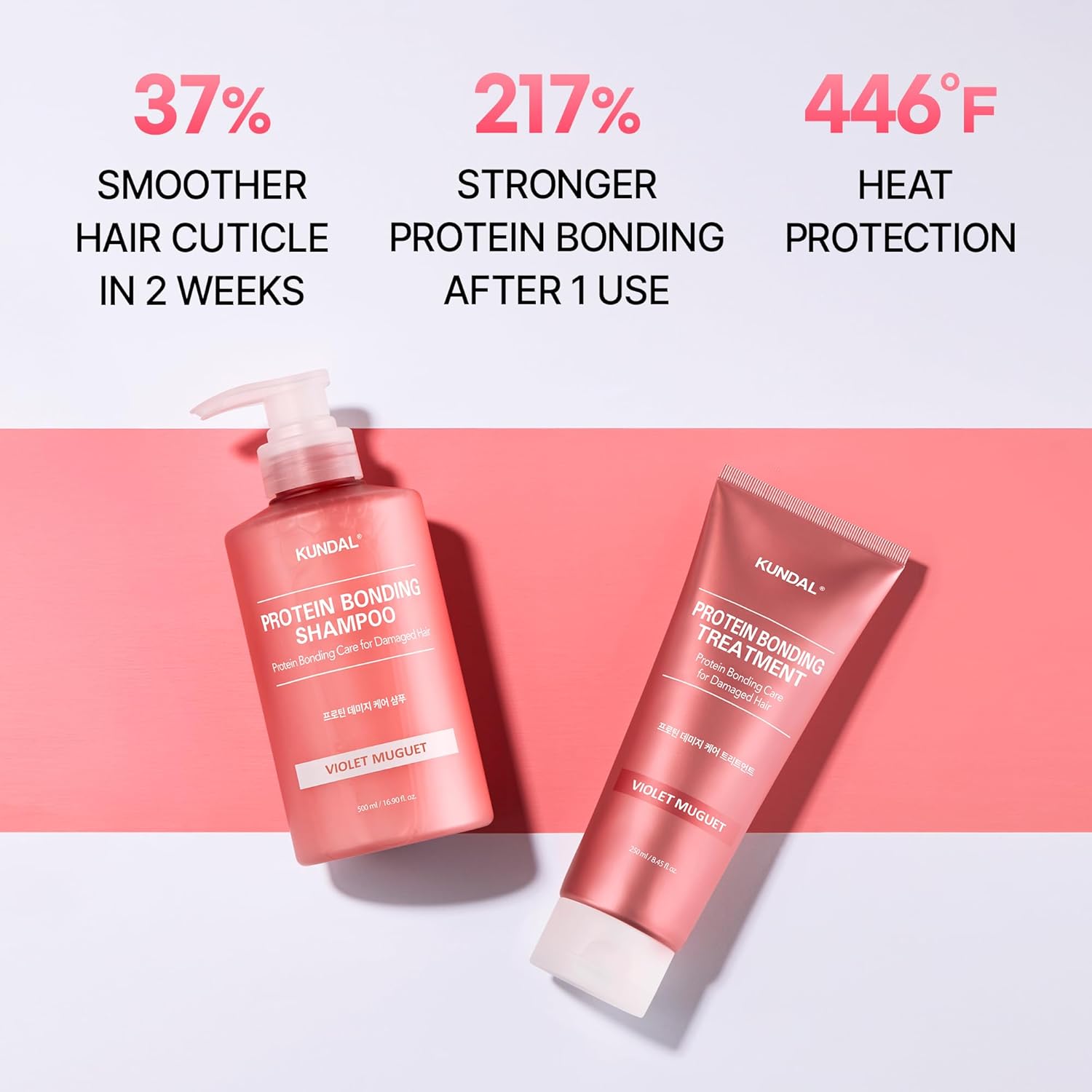 KUNDAL Protein Bonding Shampoo and Conditioner Set Korean Hair Care, Damage Repair, Frizz Control, Heat Protection, 16.9fl oz (VIOLET MUGUETN SET)
