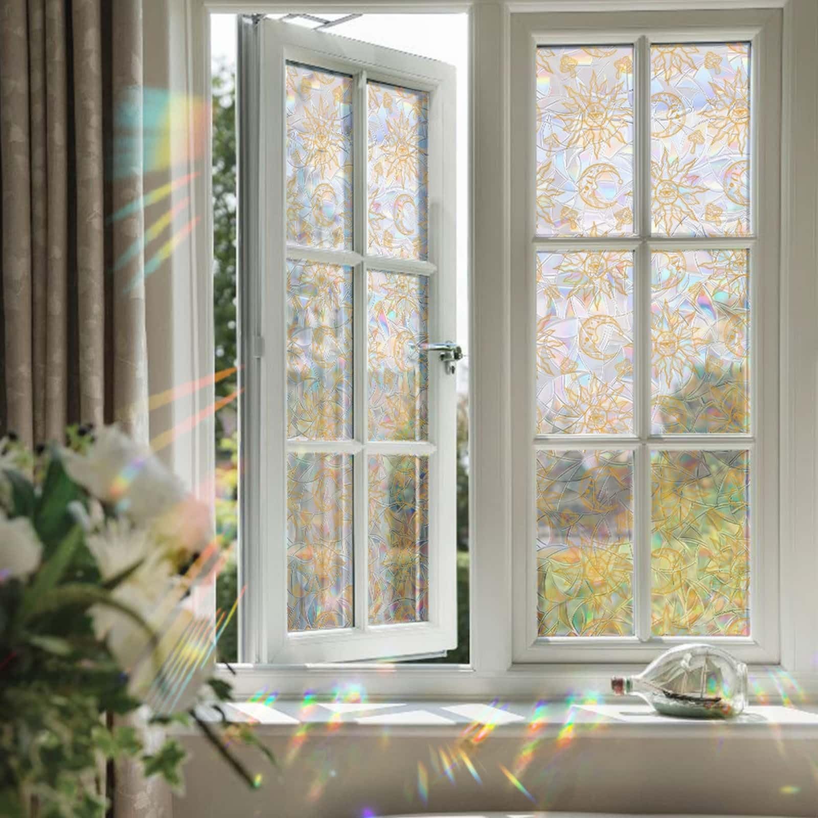 Window Film Privacy 43x100cm Sun Moon Privacy Film for Glass Windows Office Kitchen Living Room Bathroom Opaque Reusable Window Stickers for Glass