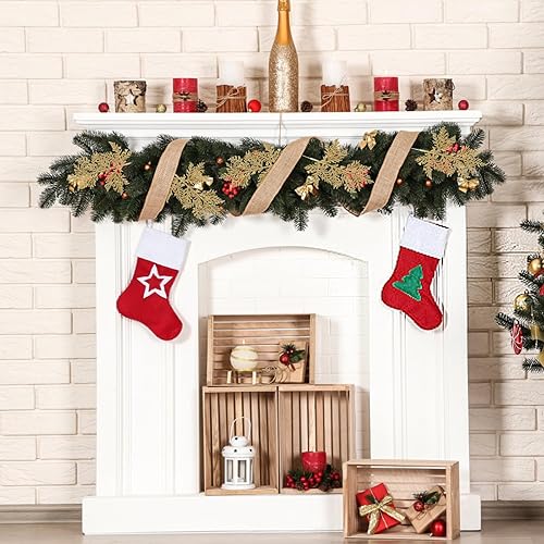 Miniatura 6 de KIMOBER 20 agujas de pino artificial de Navidad, con purpurina dorada, flores falsas, ramitas para árbol de Navidad, corona, decoración de ramo de