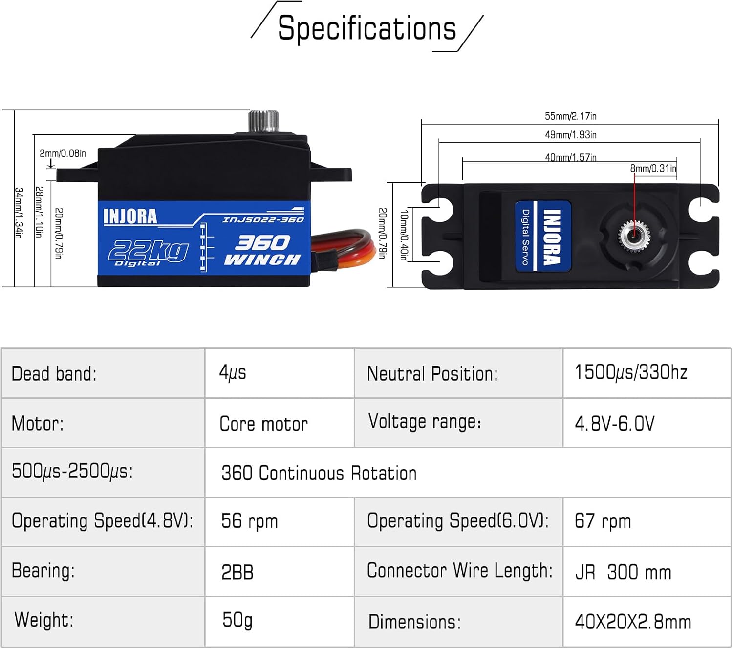 INJORA INJS022-360 22KG 360° Rotation Digital Servo with 25T Low Profile Winch Spool for RC Crawler Car Boat Model