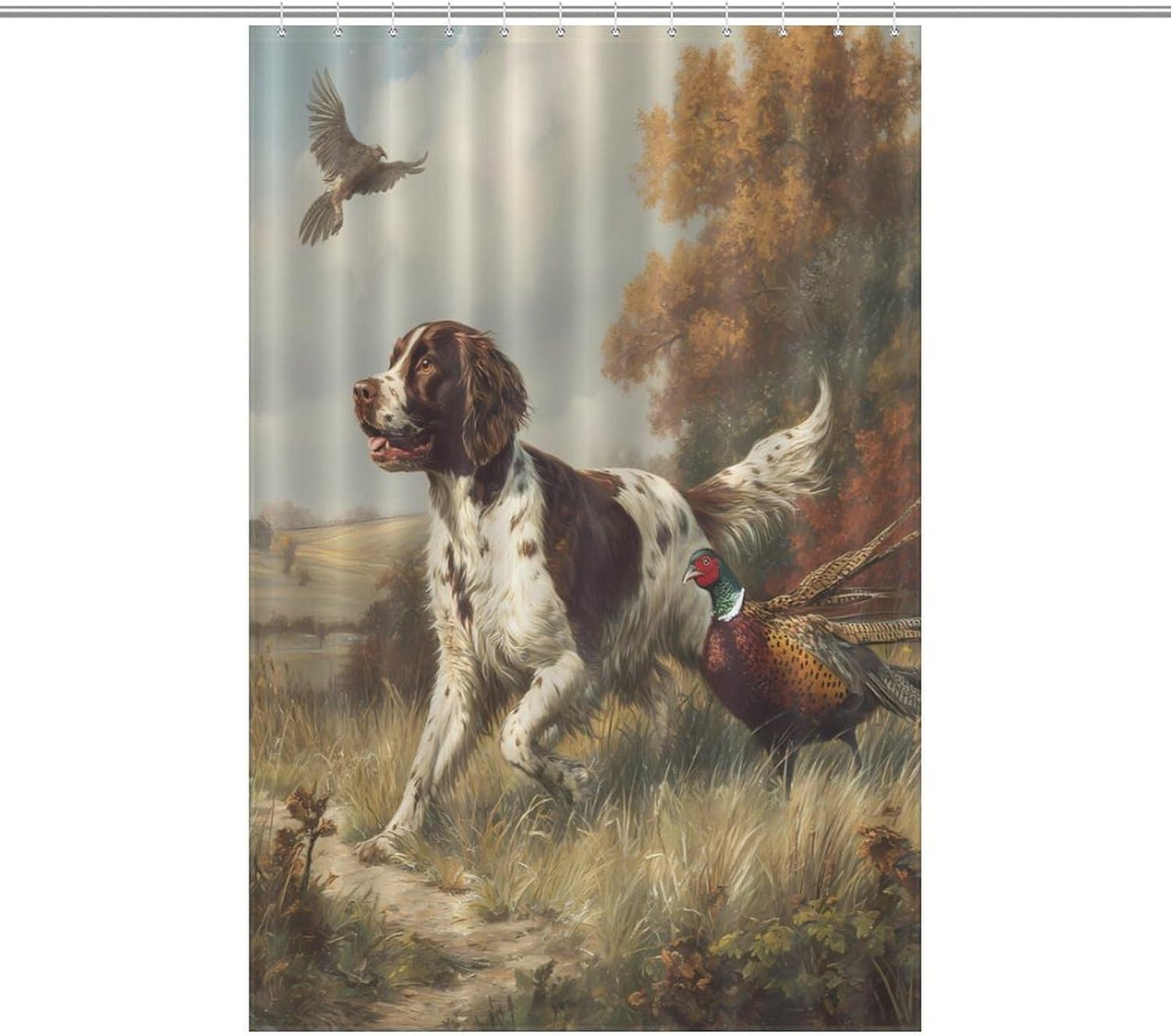 Springer Spaniel Dog Pheasant Hunting Shower Curtain 46.85x70.87Inch（119x180cm） Polyester Bath Curtain Shower Curtains Printed Decorative