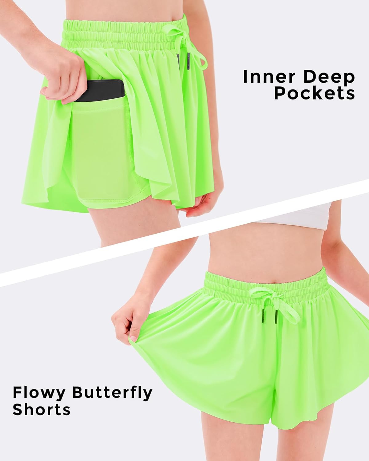 Stelle Girls Flowy Shorts with Pockets Athletic Running Skirt High Waist Butterfly 2 in 1 Sports Short 5-16 Years - Image 4