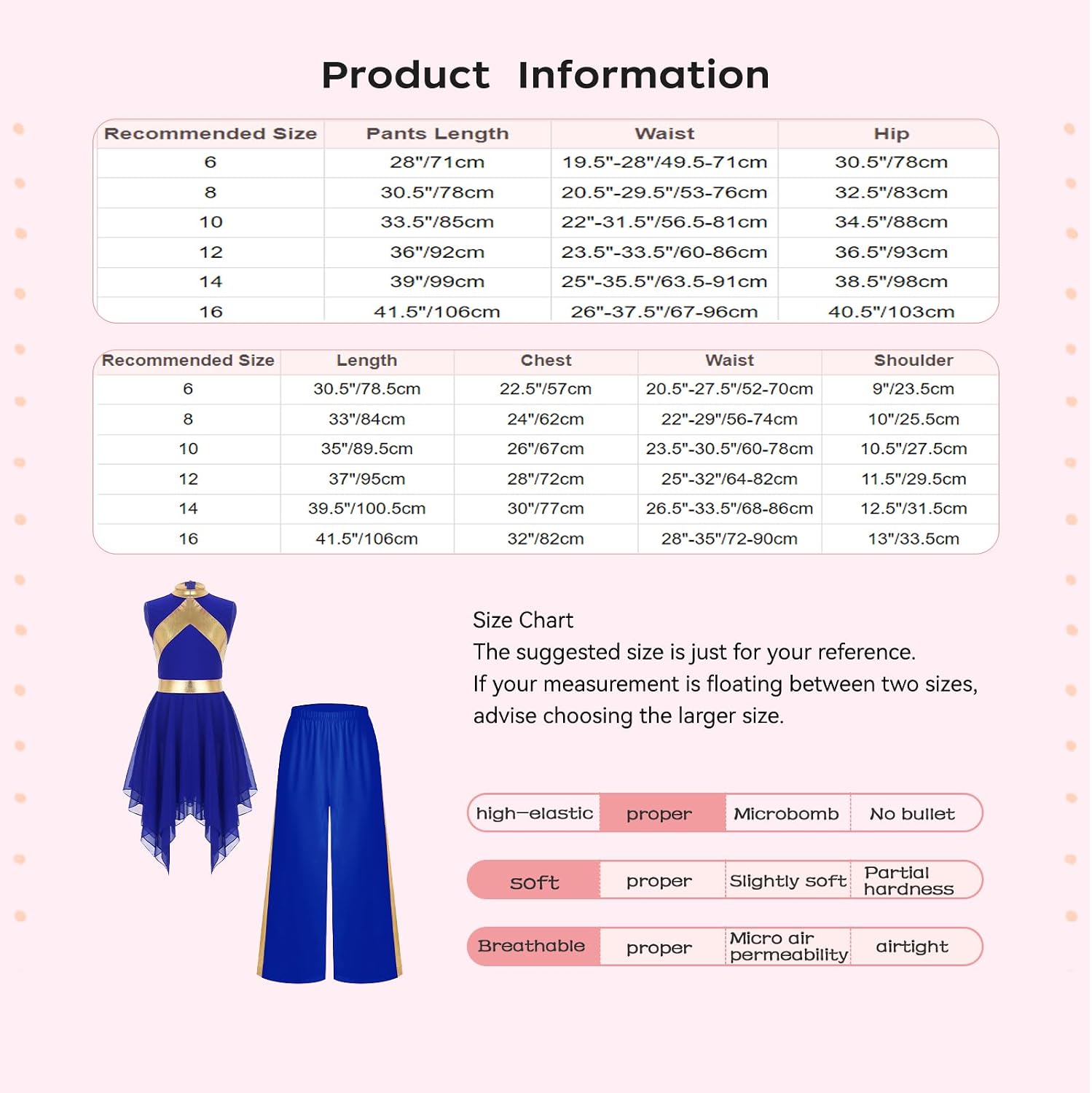 Freebily Kids Girls Lyrical Praise Dance Dress Irregular Liturgical Tunic with Palazzo Pants Worship Dancewear