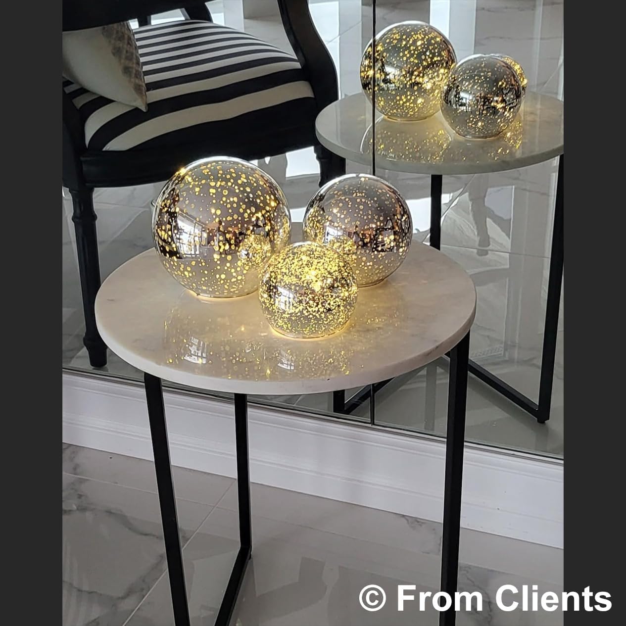 Mercury Glass Ball Lamp with Timer, Silver Cordless Glass Orb Christmas Decor Globe Led Table Light, Modern Light Up Battery Operated Sphere Night Light for Home Bedroom Indoor Decor, Small