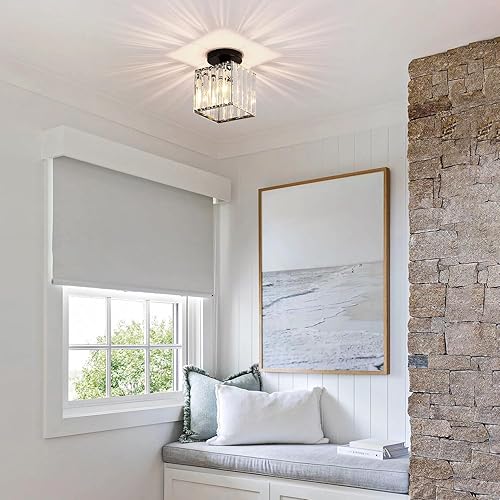 Miniatura 8 de Candelabro pequeño negro de cristal empotrado lámpara de techo moderna para entrada, pasillo, lámpara de techo semiempotrada, lámpara de techo de