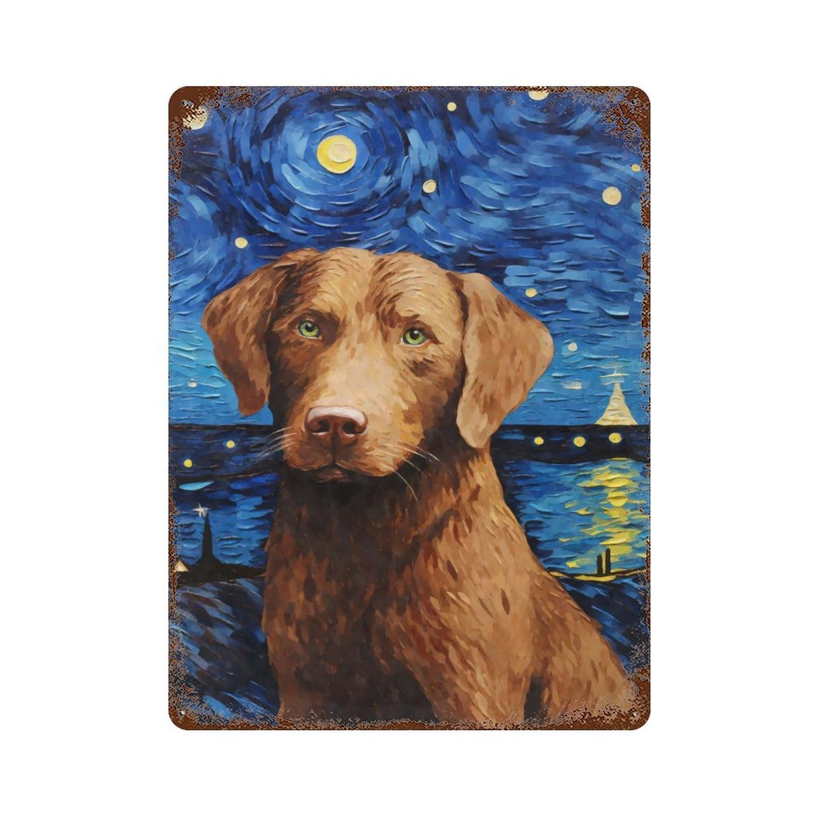 Chesapeake Bay Retriever Vintage Wall Sign 15.7"x11.8", Rust Effect Metal Decor for Living Room, Hallway And Home Decor