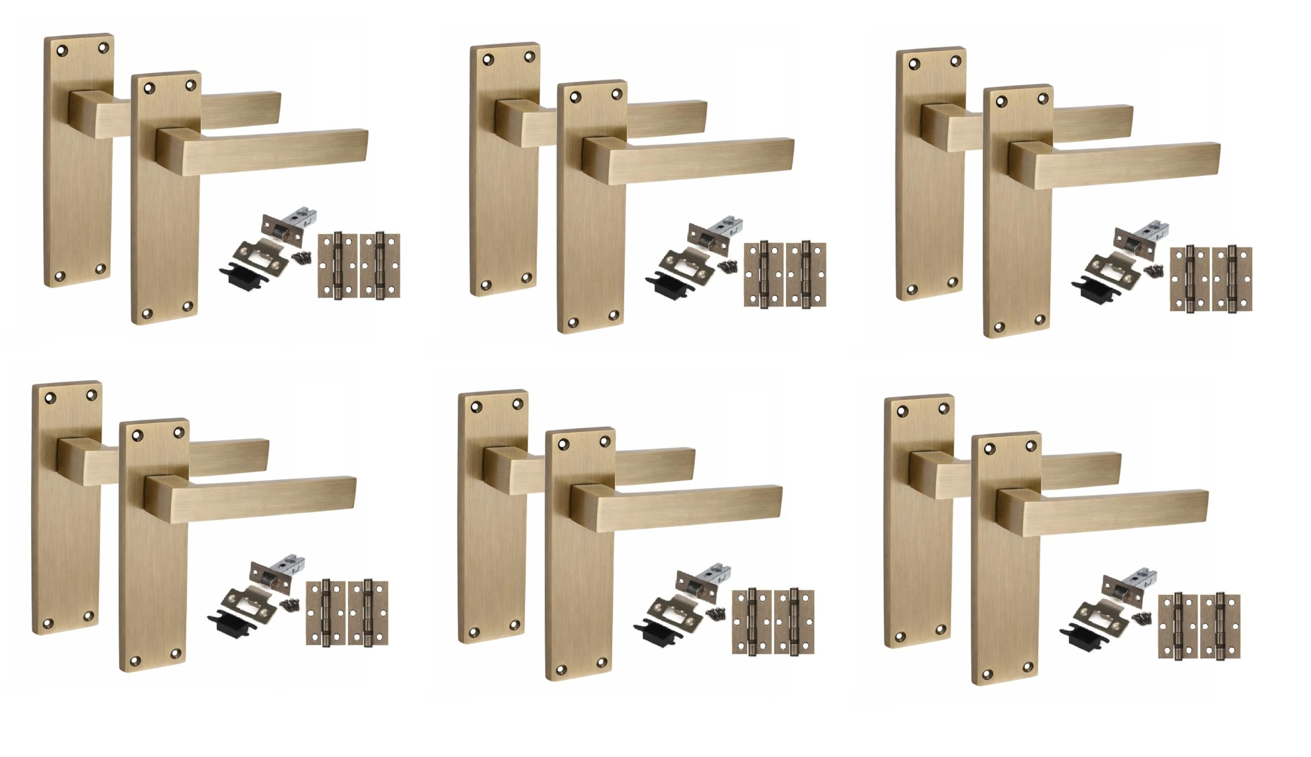 Golden Grace Antique Brass 6 Pair Victorian Delta Internal Door Handle Sets 150 X 40Mm With 2.5" Latch & Hinges