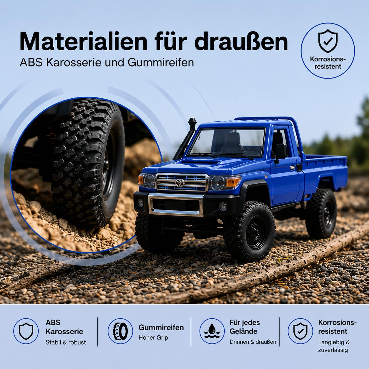 Coche teledirigido resistente 1:12 – Toyota Land Cruiser Pro RC Auto 4WD para exteriores con sistema de iluminación LED, 30 minutos de tiempo de conducción, vehículo todoterreno, coche