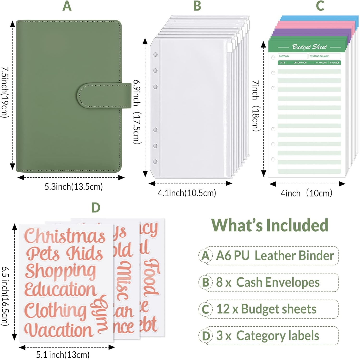 SKYDUE Budget Binder with 8pcs Zipper Envelopes,Money Organizer for Cash with 12pcs Expense Sheets & 24 Rose Gold Sticky Labels : Office Products