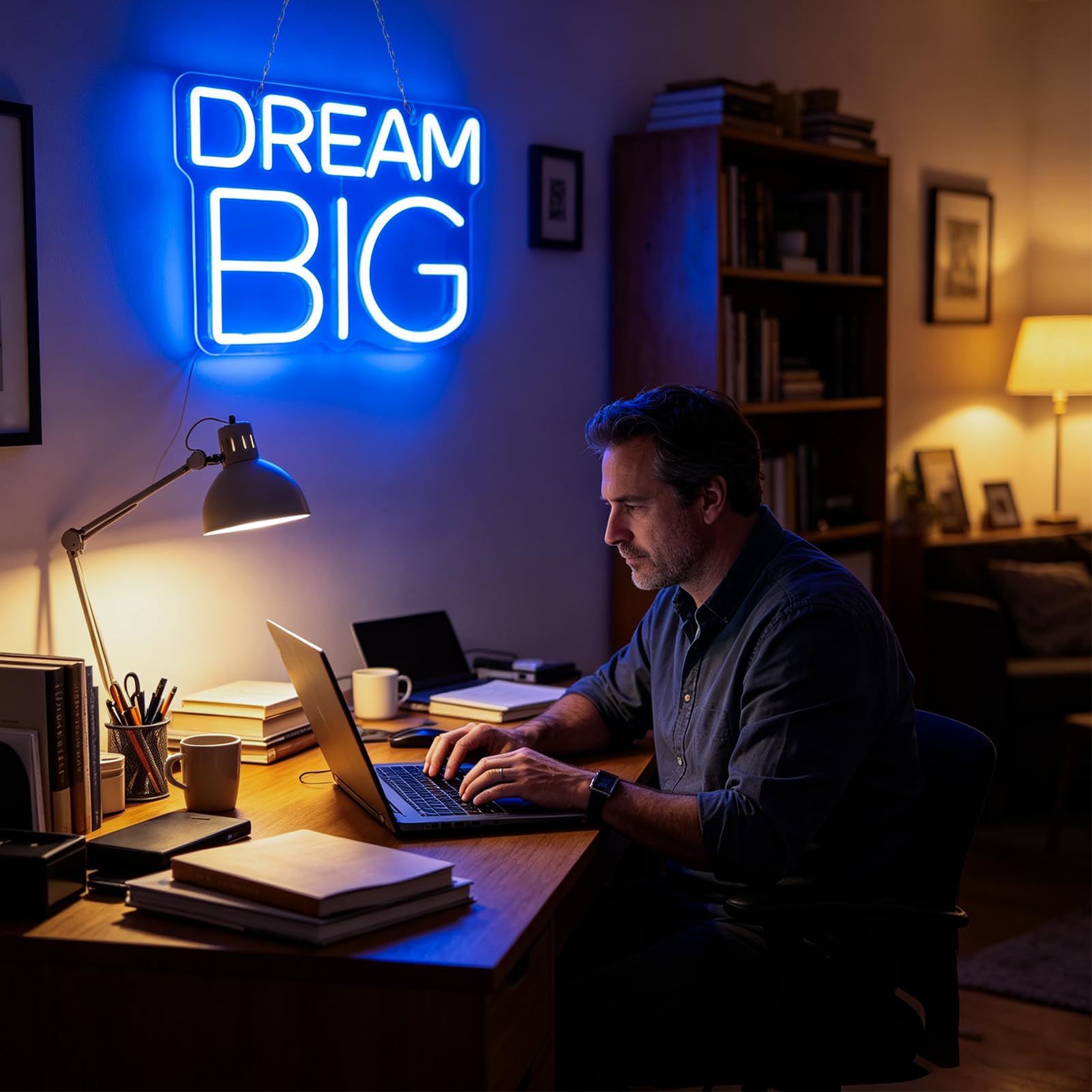 Dream Big Neonschild, LED-Leuchtschild für Wanddekoration, Traum-Neonschild für Wohnzimmer, Schlafzimmer, Gameroom, Kinderzimmer, Büro, 5 V USB-Stromversorgung, 38.1x25.4 cm (blau)