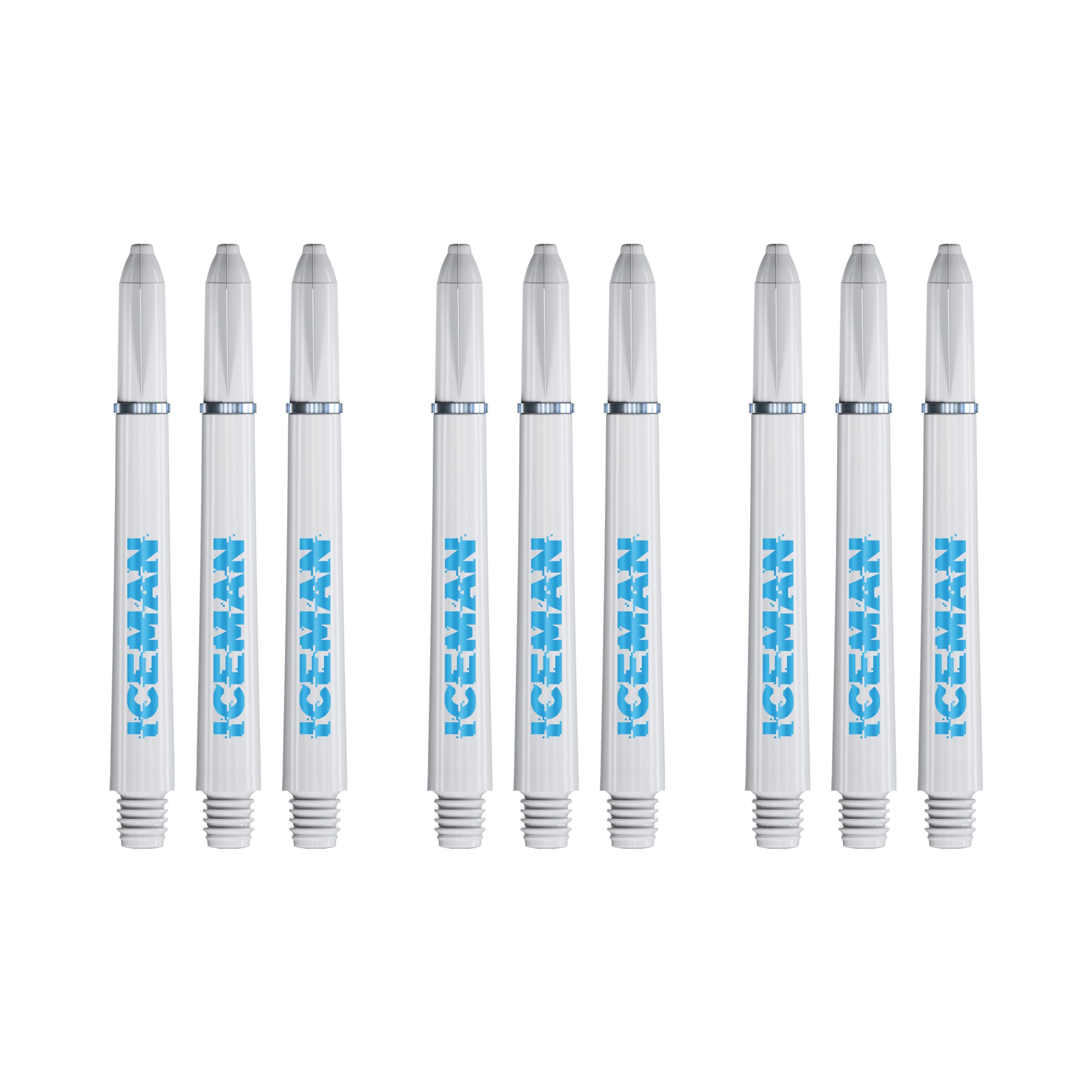 RED DRAGON Gerwyn Price Iceman White with blue Signature Medium Nylon Shafts with ring - 3 sets per pack (9 stems in total)