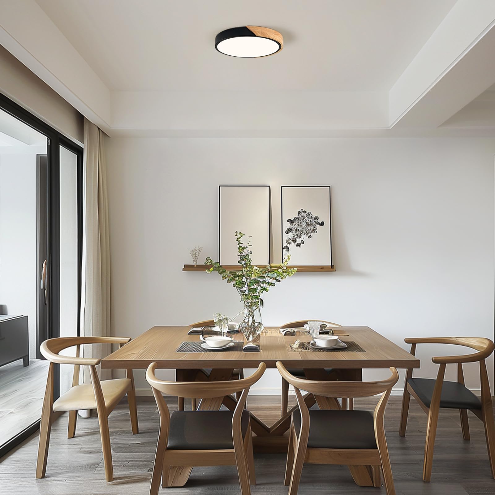 Lampara Techo,Plafon LED Techo Madera Negro,52CM lámpara de techo para Dormitorio Salón Cocina Dormitorio Comedor Oficina Pasillo 4000K 48W