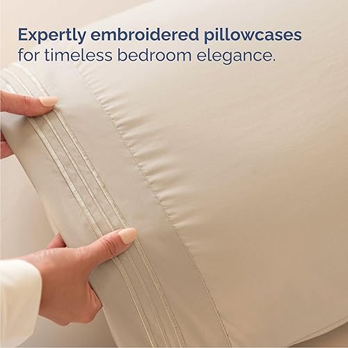 Miniatura 6 de Juego de sábanas de tamaño California King, sábanas transpirables y refrescantes, sábanas de lujo para hotel, extra suaves, bolsillos profundos,
