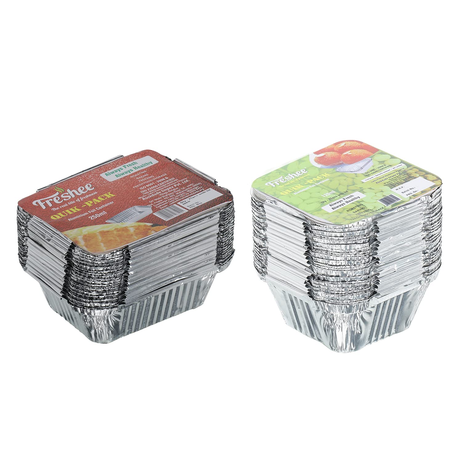 Freshee Aluminium Silver Foil Containers with Lid 120ml & 250ml Disposable Food Containers For Food Delivery and Parcels, 25pcs each