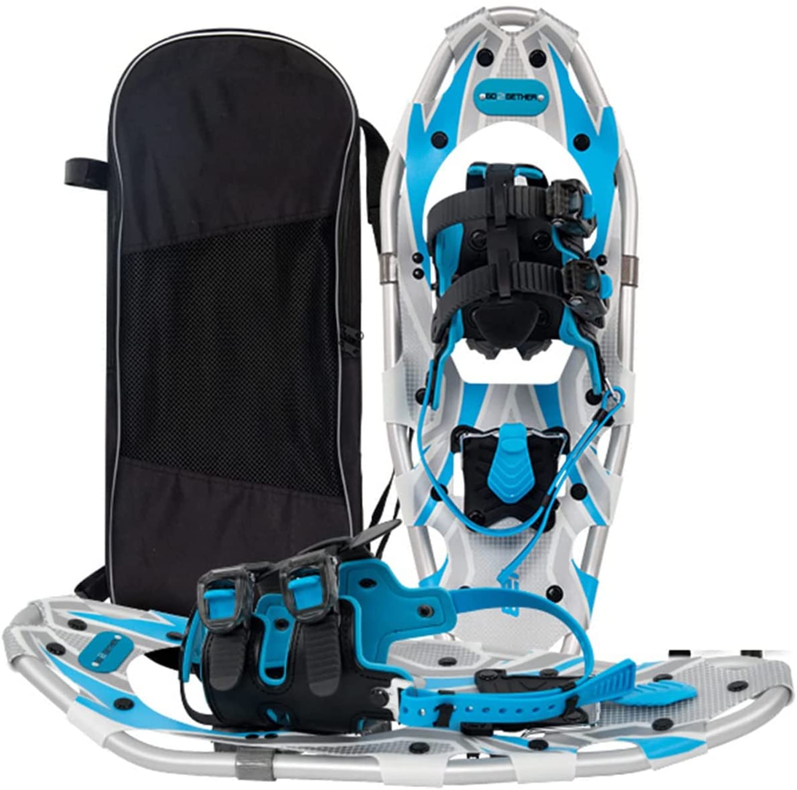Raquettes À Neige Légères 25/30'',Raquettes À Neige en Alliage D'aluminium,avec des Fixations en Nylon Réglables Et Un Sac De Transport,pour Hommes Femmes Jeunes,Bleu,25 inch
