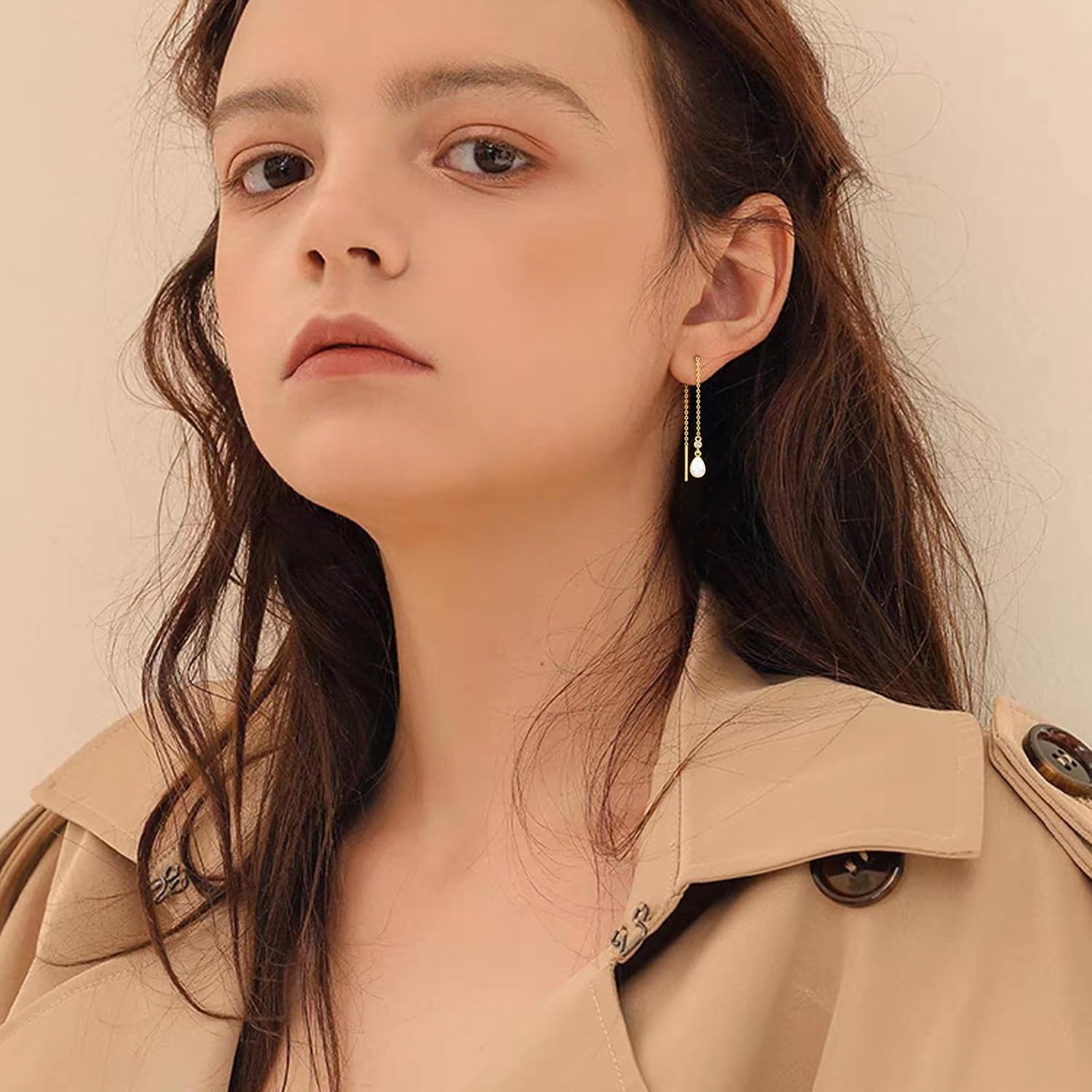 DOVRAN 14k Gold Threaded Earrings for Women 14k Solid Gold Earrings Opal Jewelry Gift for Women - Image 3