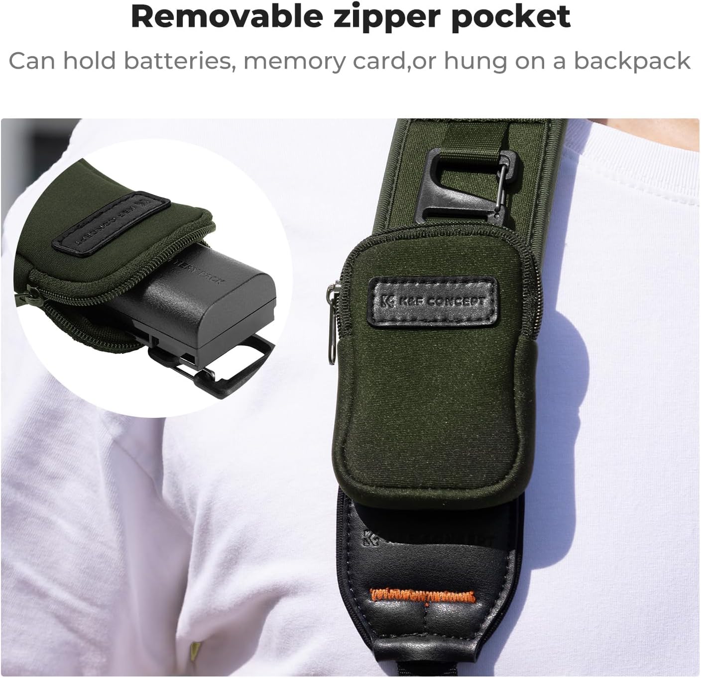 K&F CONCEPT Camera Neck Strap for Photographers, Soft Neoprene Adjustable Shoulder Belt with Zipped Pockets