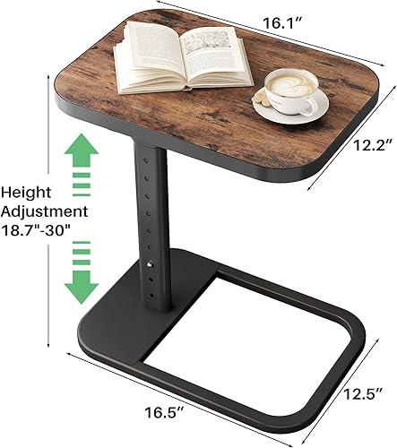 Miniatura 2 de Kitstorack Mesa de bandeja de TV, altura ajustable, esquinas de metal redondeadas y abatibles, mesa de aperitivos para sofá, cama, silla, sala de