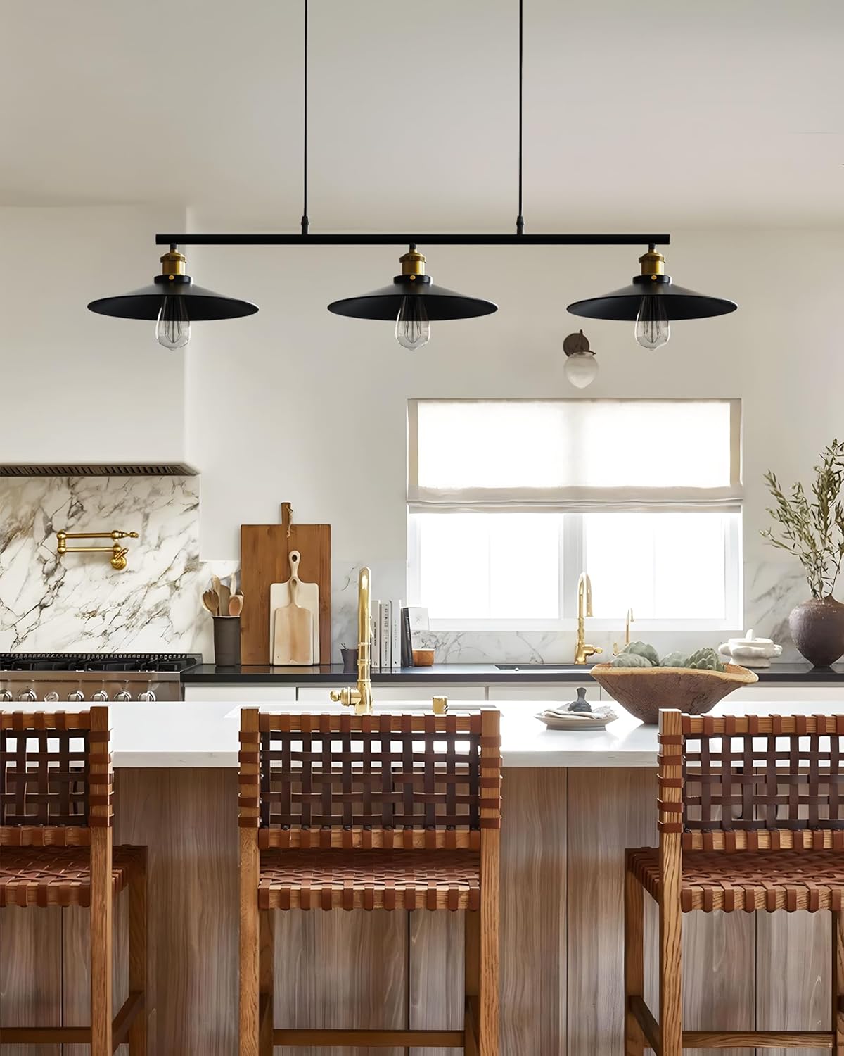 WINSOON Dining Room Light Fixture 3 Pack Light for Kitchen Island, Pulley Pool Table Light Fixture, Rustic Farmhouse Chandeliers for Dining Room Foyer Hallway