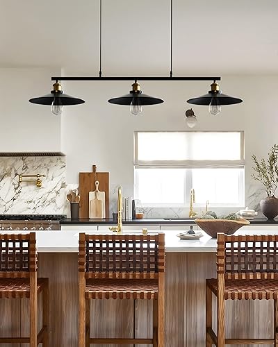 Miniatura 5 de WINSOON Lámpara de 3 cabezas con diseño de poleas creativo, hierro pintado de negro, luz para isla, bar, colgante retro