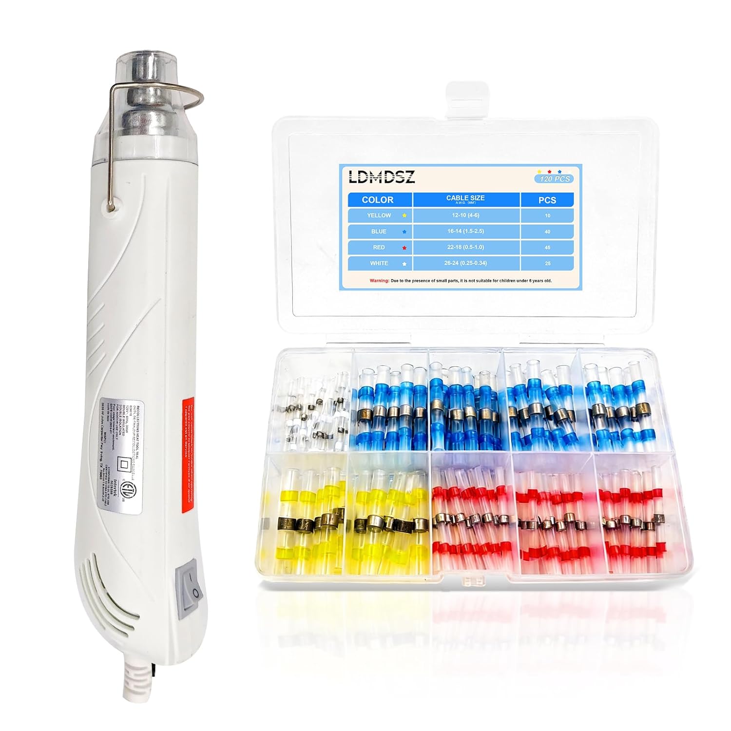 120PCS Solder Seal Wire Connectors Kit with Heat Air Gun Heat Shrink Solder Butt Connectors Waterproof Electrical Terminals