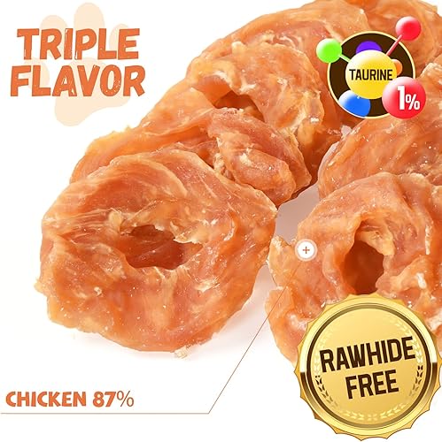 Miniatura 2 de Dog Treats - Anillos de carne seca de pollo, sin cuero crudo, sin granos, tiernos secos reales, pechuga de pollo natural, aperitivos de