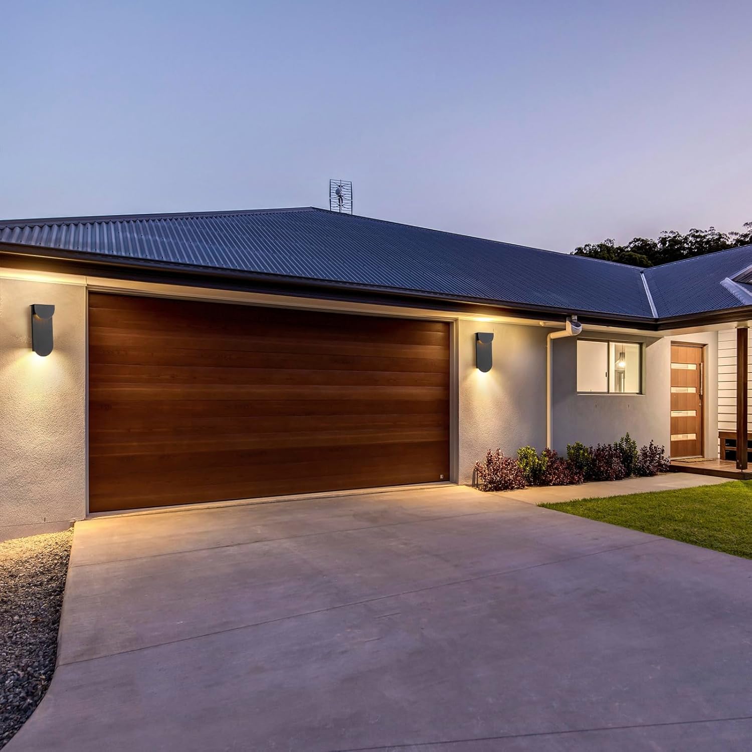 Modern Outdoor Wall Sconce Integrated LED Patio Wall Light Fixture, 2-Light Total 8W 3000K, Black Sweep Gold, Outdoor House Light Wall Mount for Garage Front Porch