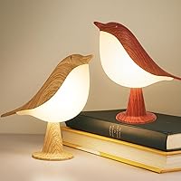 DeogosLighting 2 Cute Bird Rechargeable Bedside Lamps Combo - 3 Color Temps, Adjustable Brightness, Cordless Touch Lamps (Wood + Red)