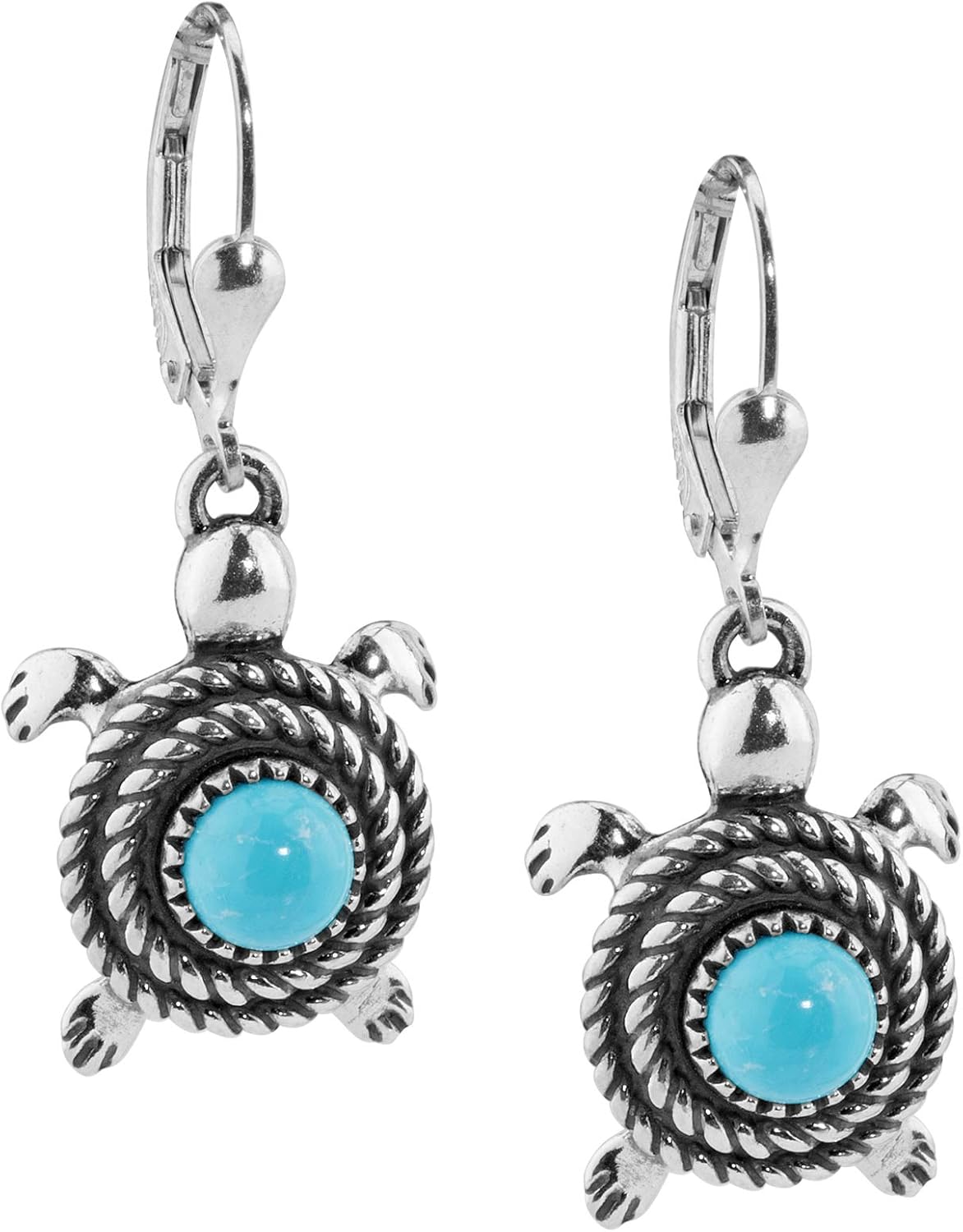 American West Jewelry Sterling Gemstone Double Rope Turtle Dangle Earrings