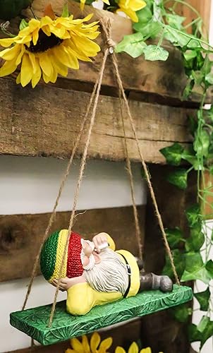 Miniatura 9 de Ebros Gift Whimsical Mr Gnome Sleeping On Swinging Plank Tree Branch Hanger Wall Hanging Cabin Lodge Figura decorativa Patio Garden (Rasta Hippie