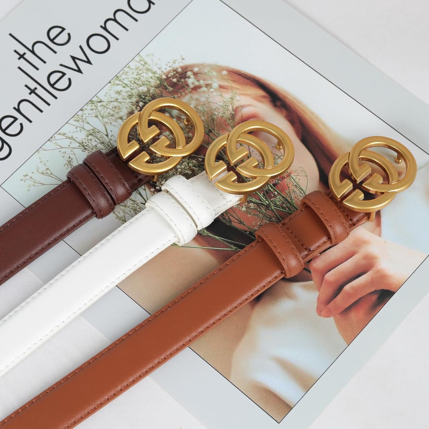 Women's Fashion Classic Metal Buckle Leather Belt with Jeans Dress - Image 3