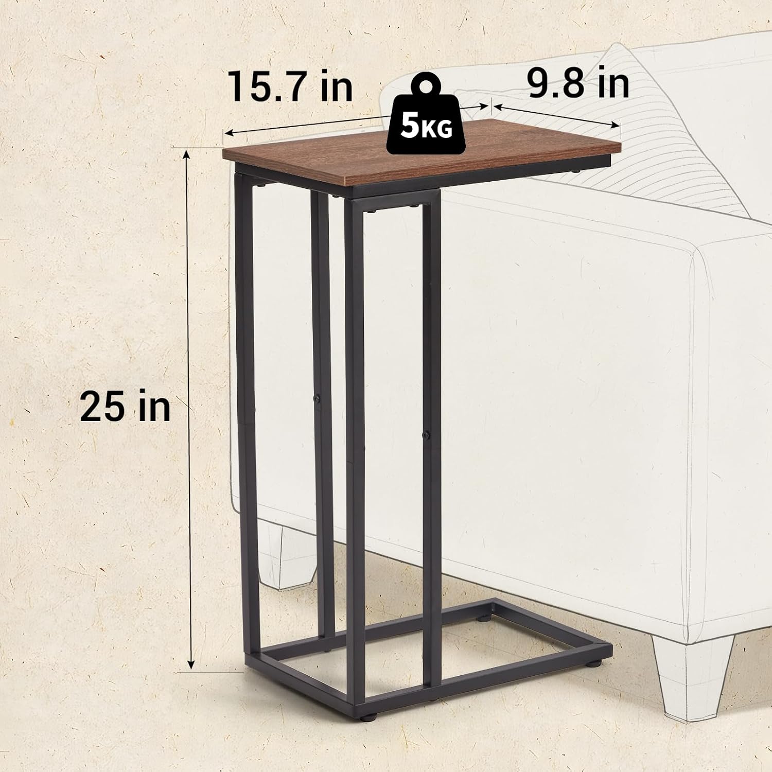 C-Shaped End Table - Slim Slide-Under Couch TV Tray Side Table image 3