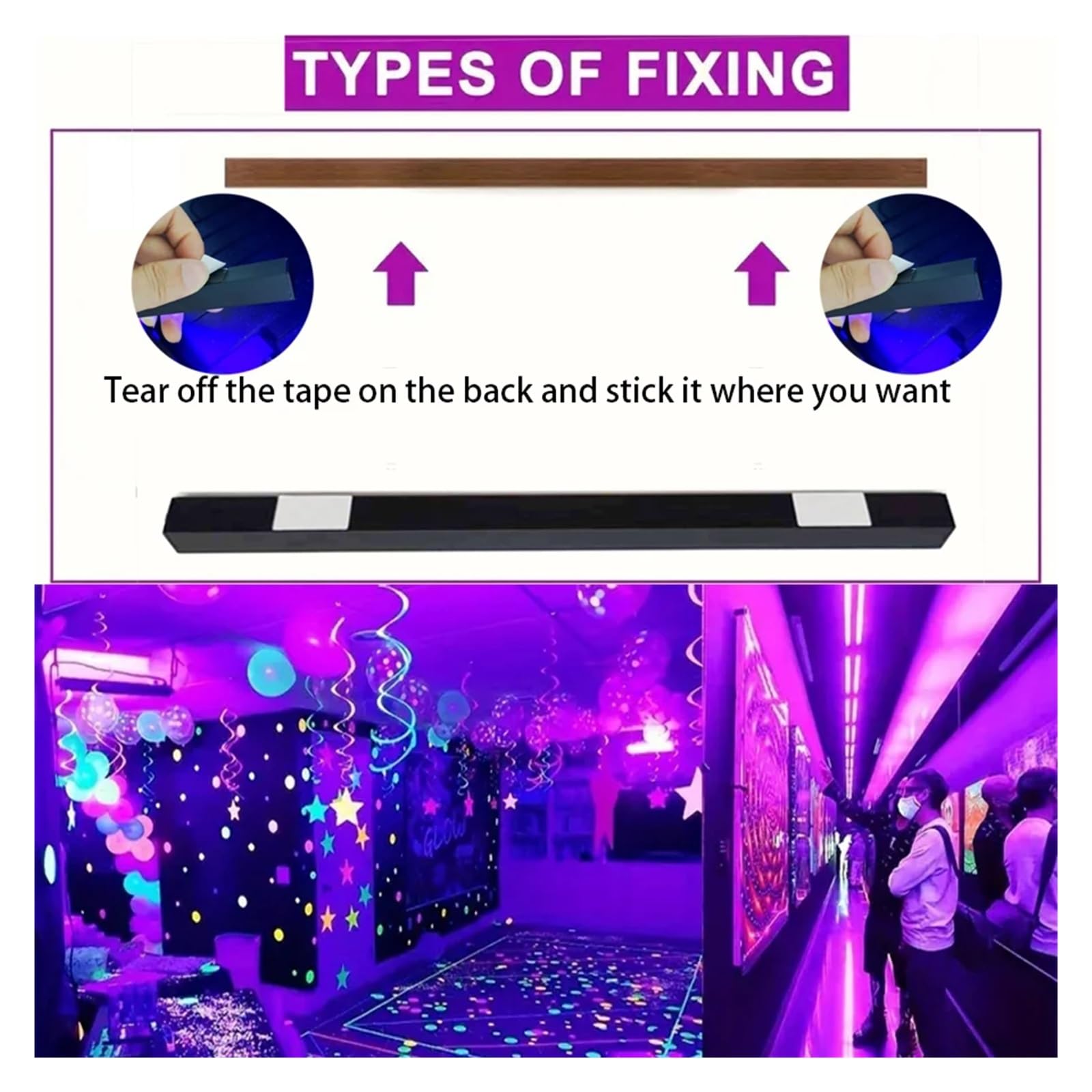 Lámpara de curado UV Lámpara de luz Negra 90 Grados, Tubo UV, lámpara LED 395 NM, Barra for Halloween, Clubes, Fiestas y Discotecas(4 pcs)
