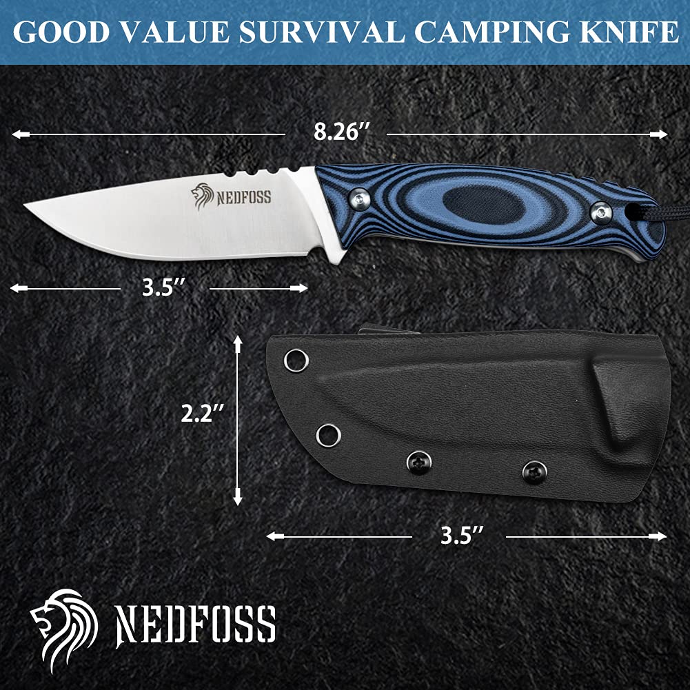 NedFoss Fixed Blade Knives with Sheath, 8.26'' Full Tang Bushcraft