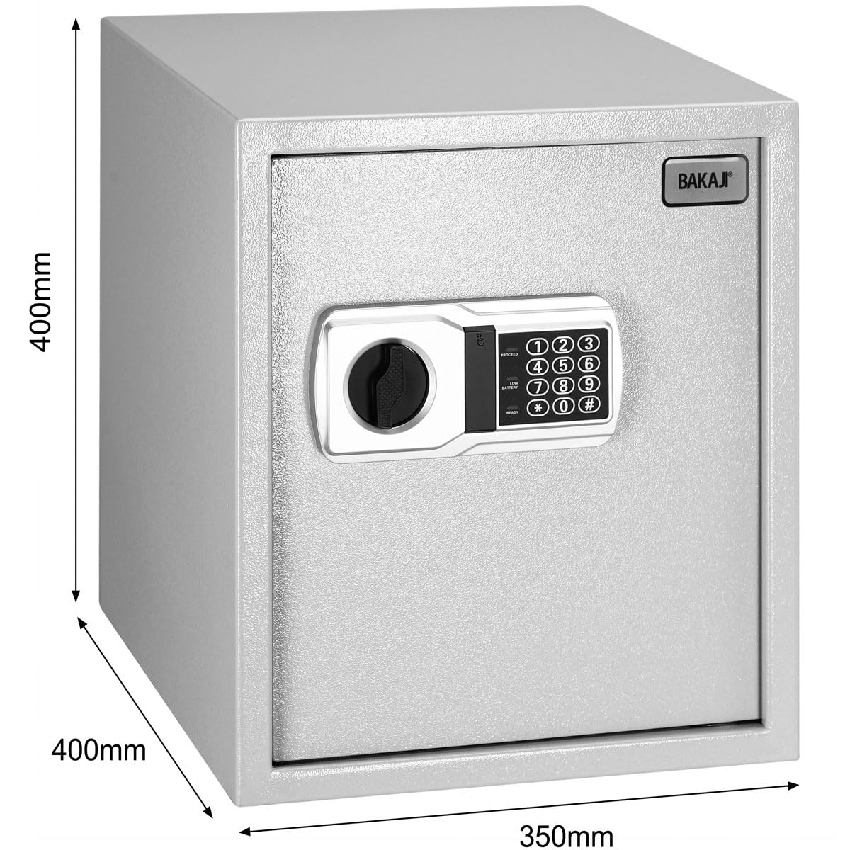BAKAJI Caja fuerte electrónica de seguridad con caja de batería externa, caja de valores y documentos antirrobo para casa, hotel, armario de pared o independiente, 40 x 35 x 40 cm (gris)