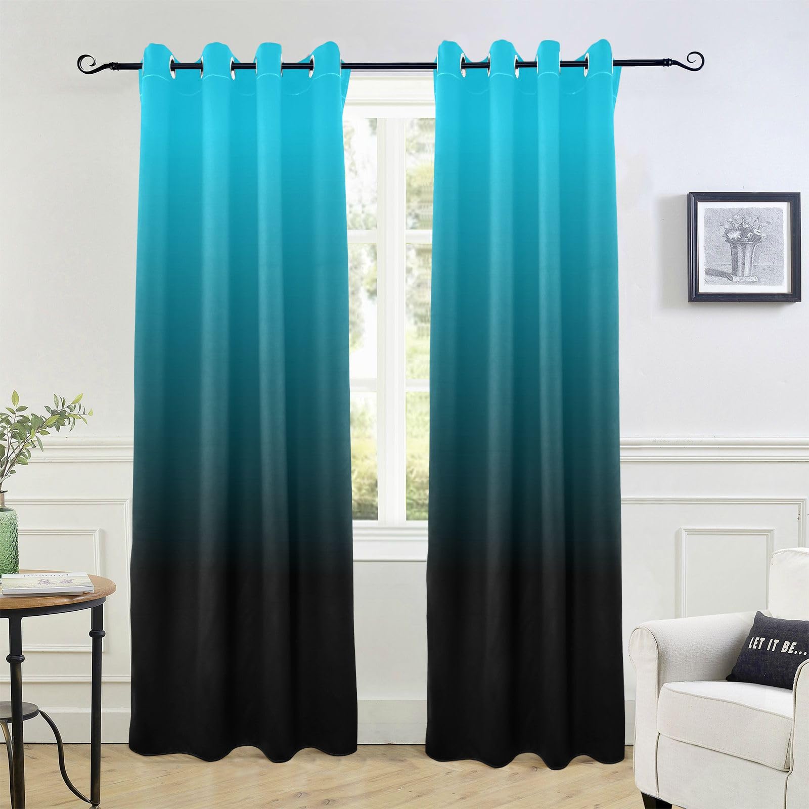 Rideaux occultants bleu clair et noir de 213,4 cm comme rideaux de porte et séparateur de pièce