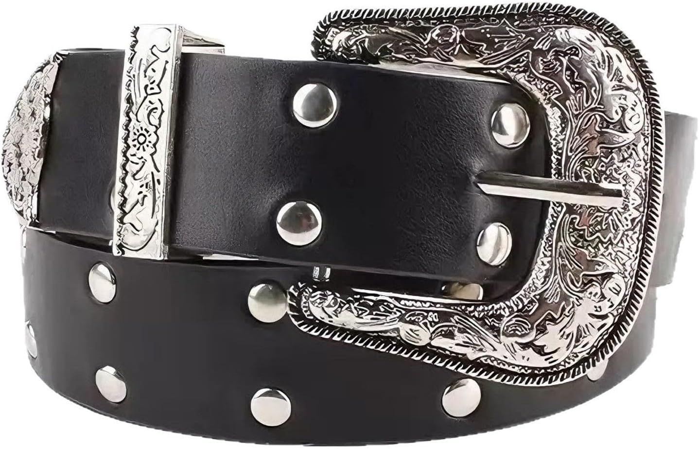 YCMI Womens Circle Studded Leather Belt, Punk Rock Rivets-Belt Ladies Belt for Jeans Pants Dresses,PU Leather Belt for Women