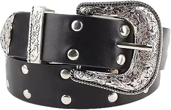 YCMI Womens Circle Studded Leather Belt, Punk Rock Rivets-Belt Ladies Belt for Jeans Pants Dresses,PU Leather Belt for Women