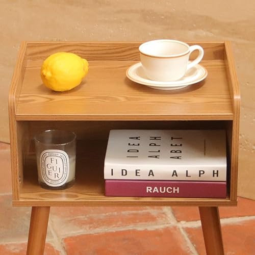 Miniatura 49 de MaxSmeo Mesita de noche, moderna de mediados de siglo, mesa auxiliar para dormitorio con almacenamiento, mesita de noche pequeña con patas de madera