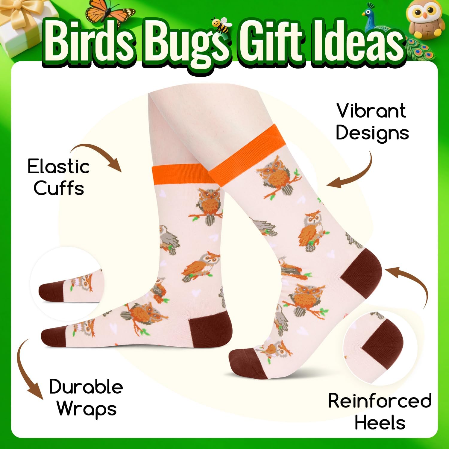 HAPPYPOP Gifts for Bird Lovers - Hummingbird Pigeon Peacock Owl Cardinal Butterfly Socks - Image 3