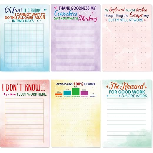 Funny Notepads with Sayings Novelty Memo Pads Christmas Gag Gift for Office Work Coworker Staff 6 Pack