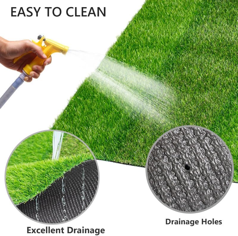 Artificial Grass Outdoor Rug 0.8inch 2FTX6FT Stripe Fake Grass Rug Mat Rubber Backing with Drain Holes Pet Faux Astro Turf Rug Carpet for Garden Patio Balcony Customized