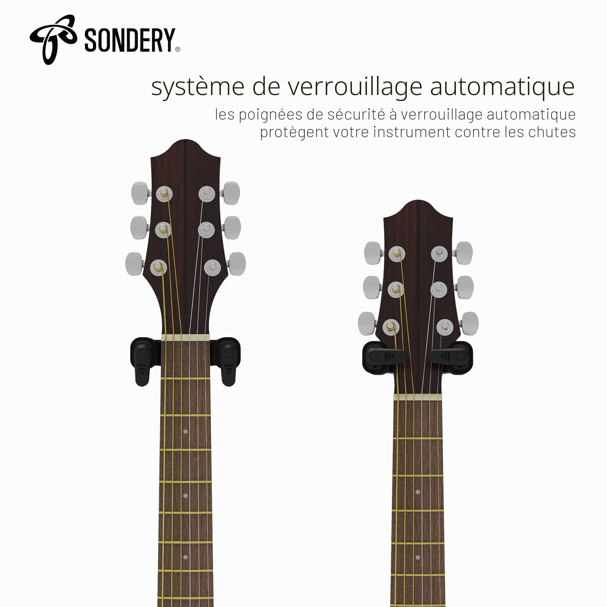 Sondery Accroche Support guitare mural porte crochet pour guitare acoustique électrique ukulélé basse, pack de 2