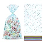 COQOFA 100 Pcs Blue Star 5X11 Gift Wrap Cello Cellophane Treat Bags Clear Candy Cookie Plastic Poly Goodie Storage Bags with Twist Ties for Baby Shower, Gender Reveal, Birthday