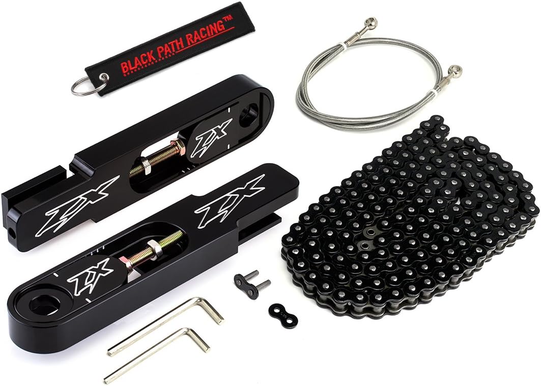 BlackPath - Fits Kawasaki Swingarm Extension + SS Brake Line + Chain Kit Ninja ZX-9R ZX-12R ZX-14R (Black) T6 Billet