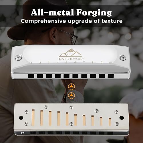 Miniatura 3 de EASTROCK Armónica profesional de metal de 10 agujeros, armónica de órgano de boca diatónica para adultos, clave de armónica C para principiantes y